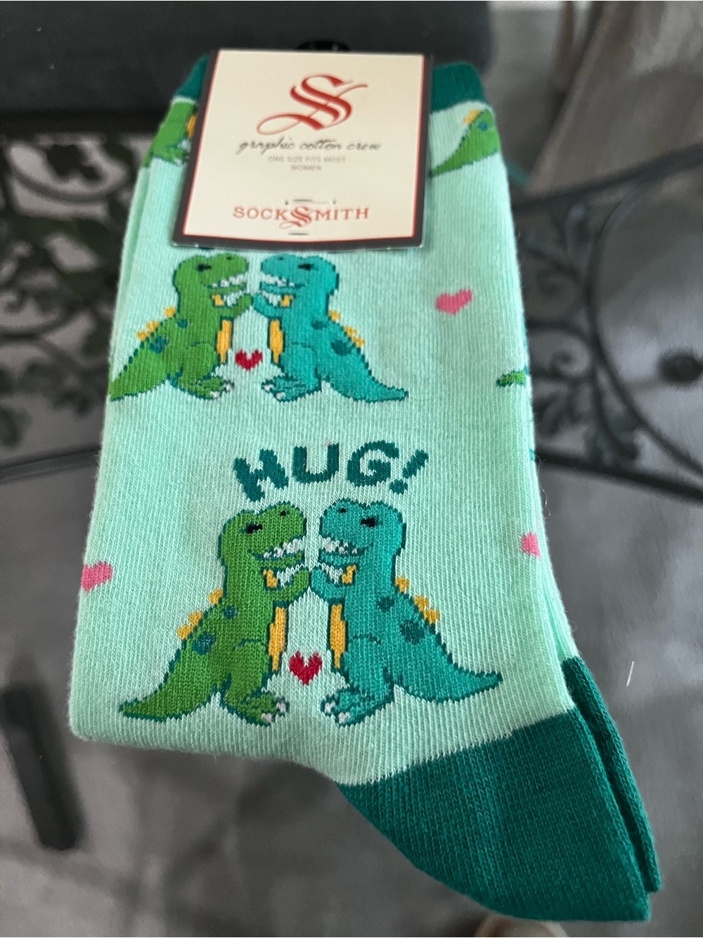 Socksmith Women's Mint Dinosaur 'Hug' Crew Socks